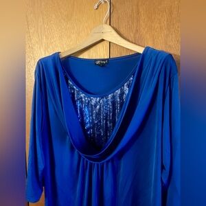 Elegant Blue Sequin Cowl Neck Blouse